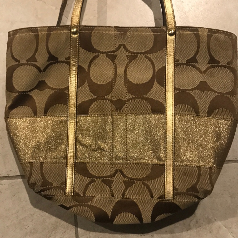 Coach Gold Striped Purse ✨
